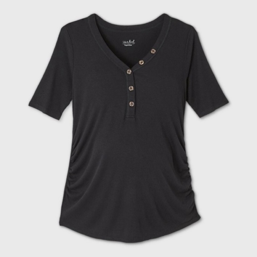 NWT Black Ingrid & Isabel Elbow Sleeve V-Neck Henley Maternity Top in Size S